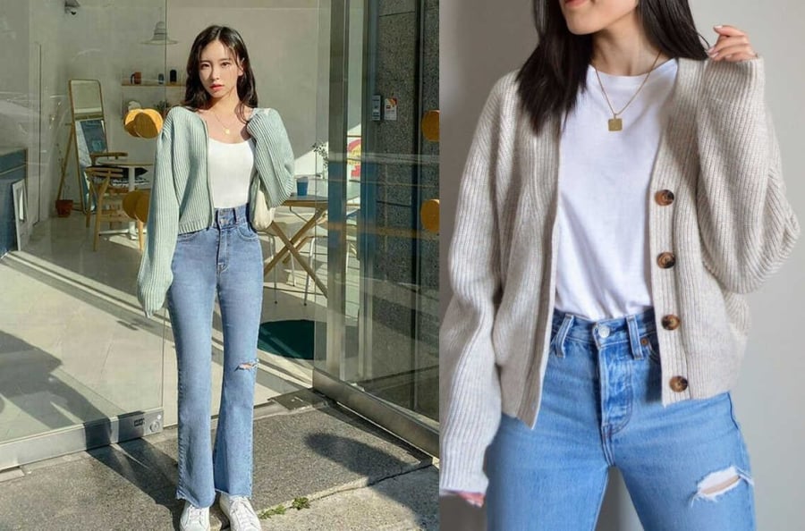 Trong những chuyến đi ngắn ngày hay dịp nghỉ lễ, công thức cardigan + quần jeans luôn là lựa chọn yêu thích của nhiều người.
