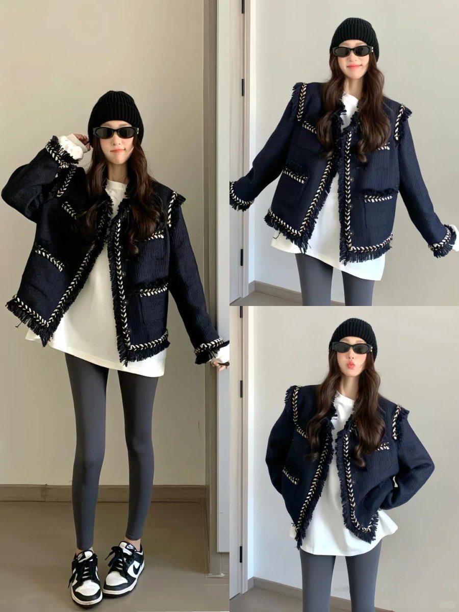 Áo khoác ngắn oversize cũng là “trợ thủ đắc lực”, vừa giúp khoe vòng eo gọn gàng, vừa mang đến vẻ cá tính, hiện đại.