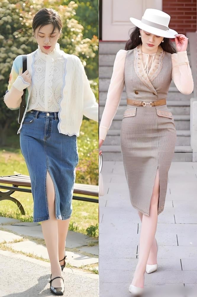 Chỉ cần kết hợp với giày gót thấp hoặc ankle boots, hiệu ứng “kéo dài chân” đã phát huy rõ rệt.