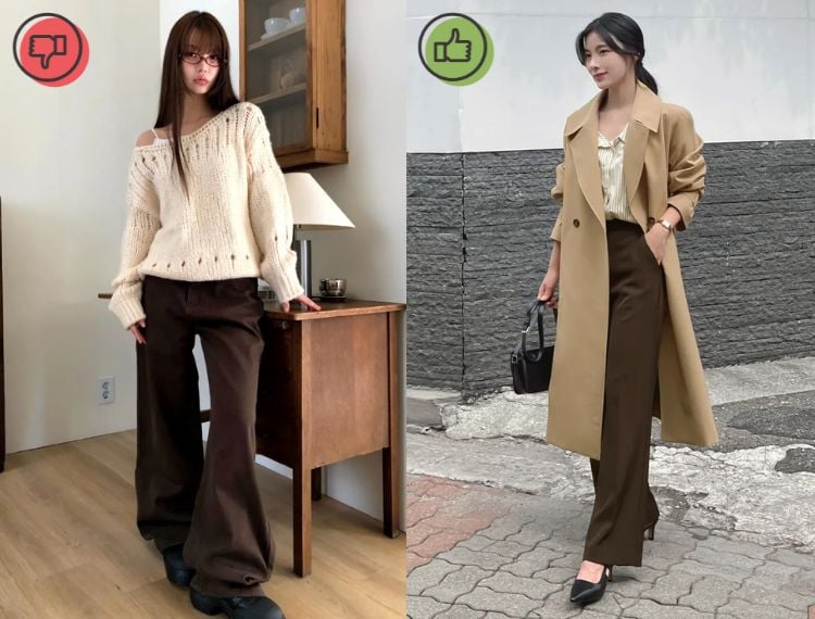 Kiểu quần này cũng khiến tỉ lệ cơ thể mất cân đối nếu phần thân trên không được tối giản. 