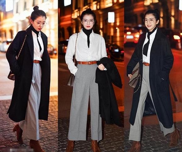 Về độ rộng, ống quần nên có độ xòe vừa phải, kết thúc gọn gàng ở khu vực mắt cá chân.