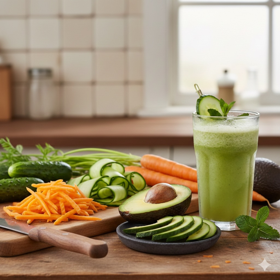 Các loại rau củ và trái cây giàu nước, vitamin và acid béo tốt giúp cấp ẩm và làm mềm da khô từ bên trong.