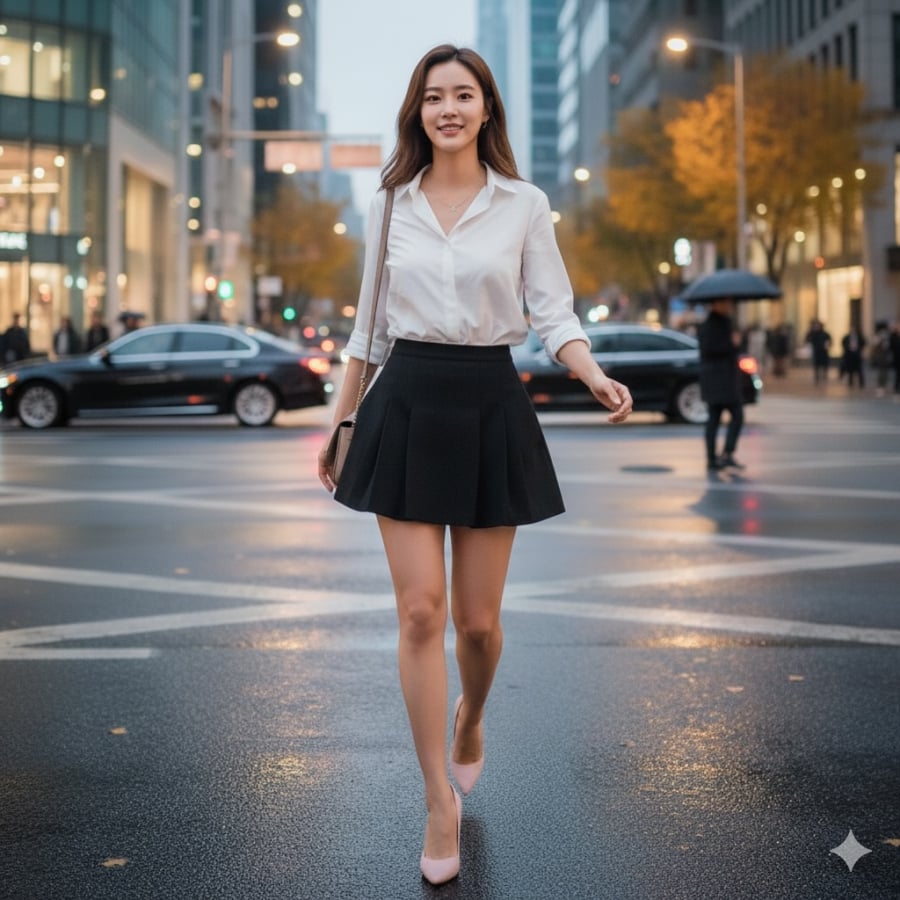 Chân váy ngắn giúp phần thân dưới dài hơn, tạo vóc dáng thanh thoát.