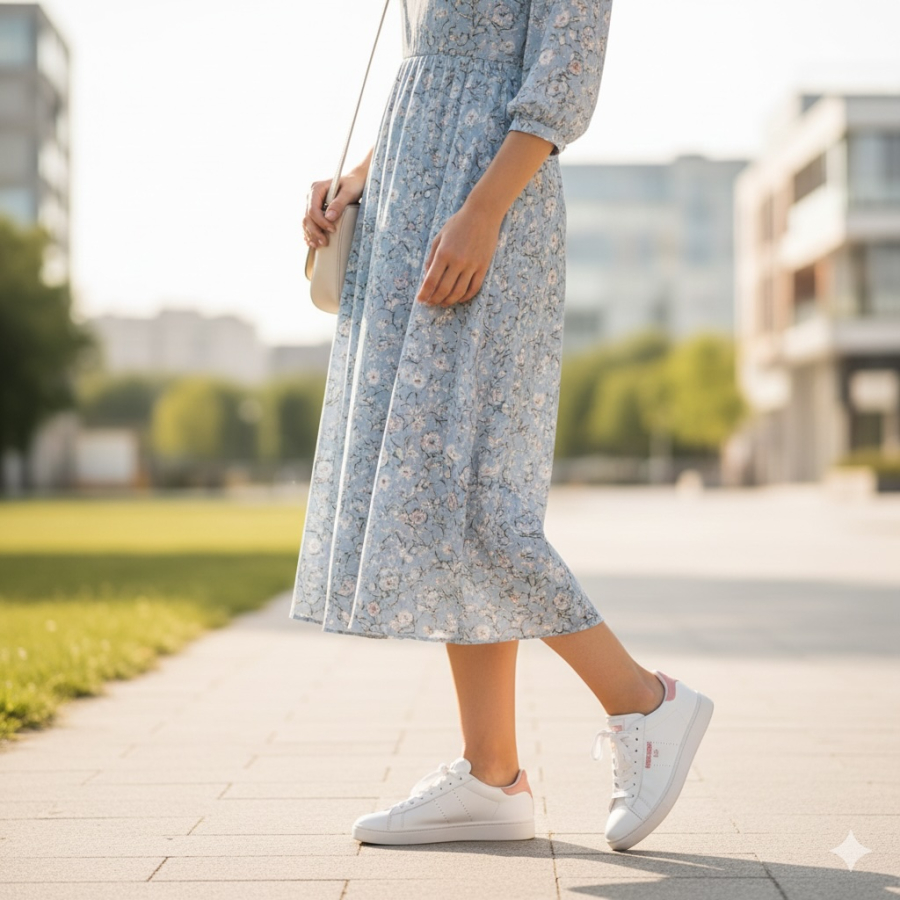 Một đôi sneakers phù hợp có thể khiến cả set đồ trông trẻ trung, hiện đại và thoải mái hơn hẳn.