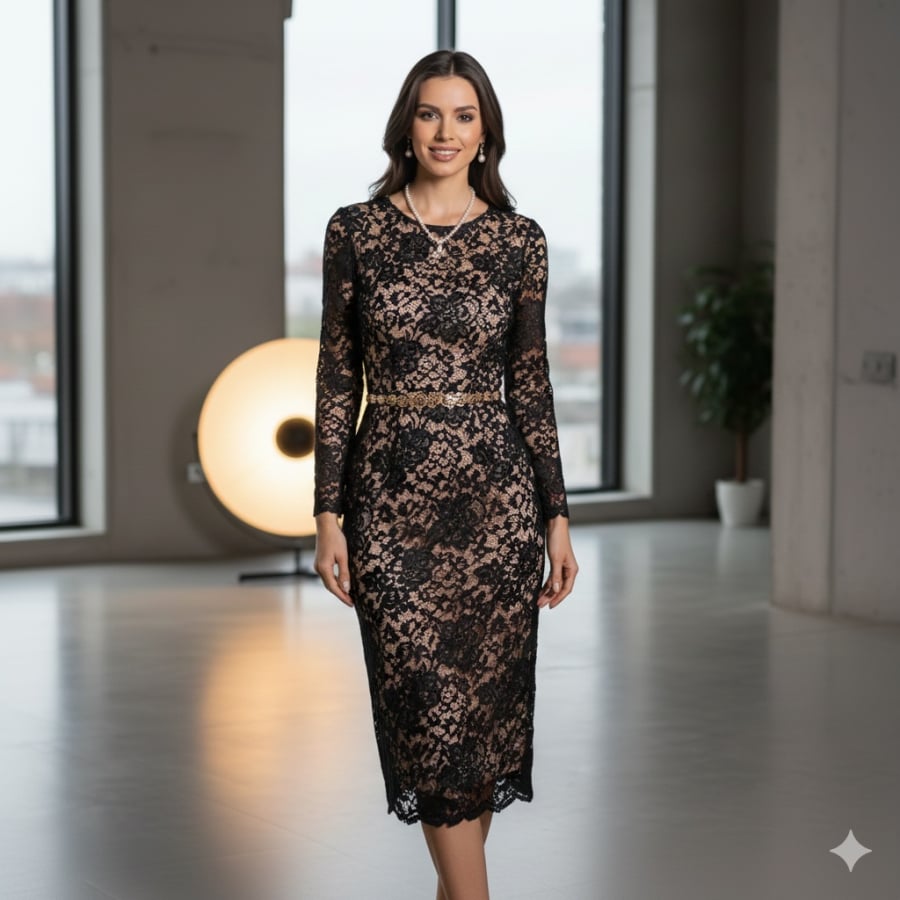 Váy ren cầu kỳ, màu tối dễ khiến phong cách trở nên già dặn nếu không tiết chế.