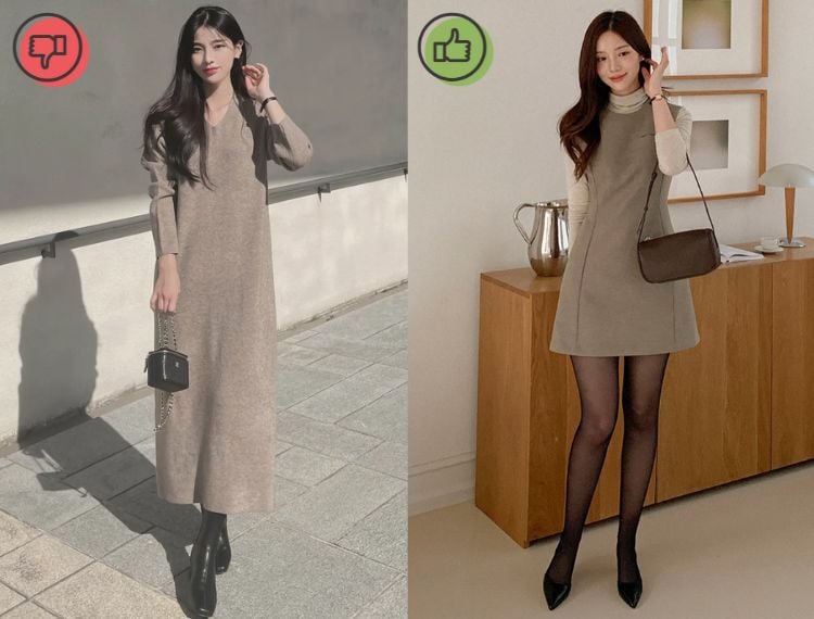  Giải pháp phù hợp hơn là các kiểu váy có nhấn eo nhẹ hoặc chi tiết chiết eo tinh tế, giúp tạo đường cong rõ ràng, mang lại cảm giác nữ tính và giúp vóc dáng trông cao ráo hơn.