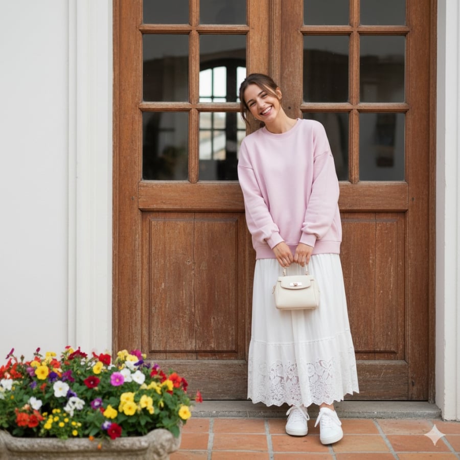 Với những ai yêu thích phong cách nhẹ nhàng, áo màu pastel là lựa chọn khó bỏ qua khi phối cùng chân váy chữ A